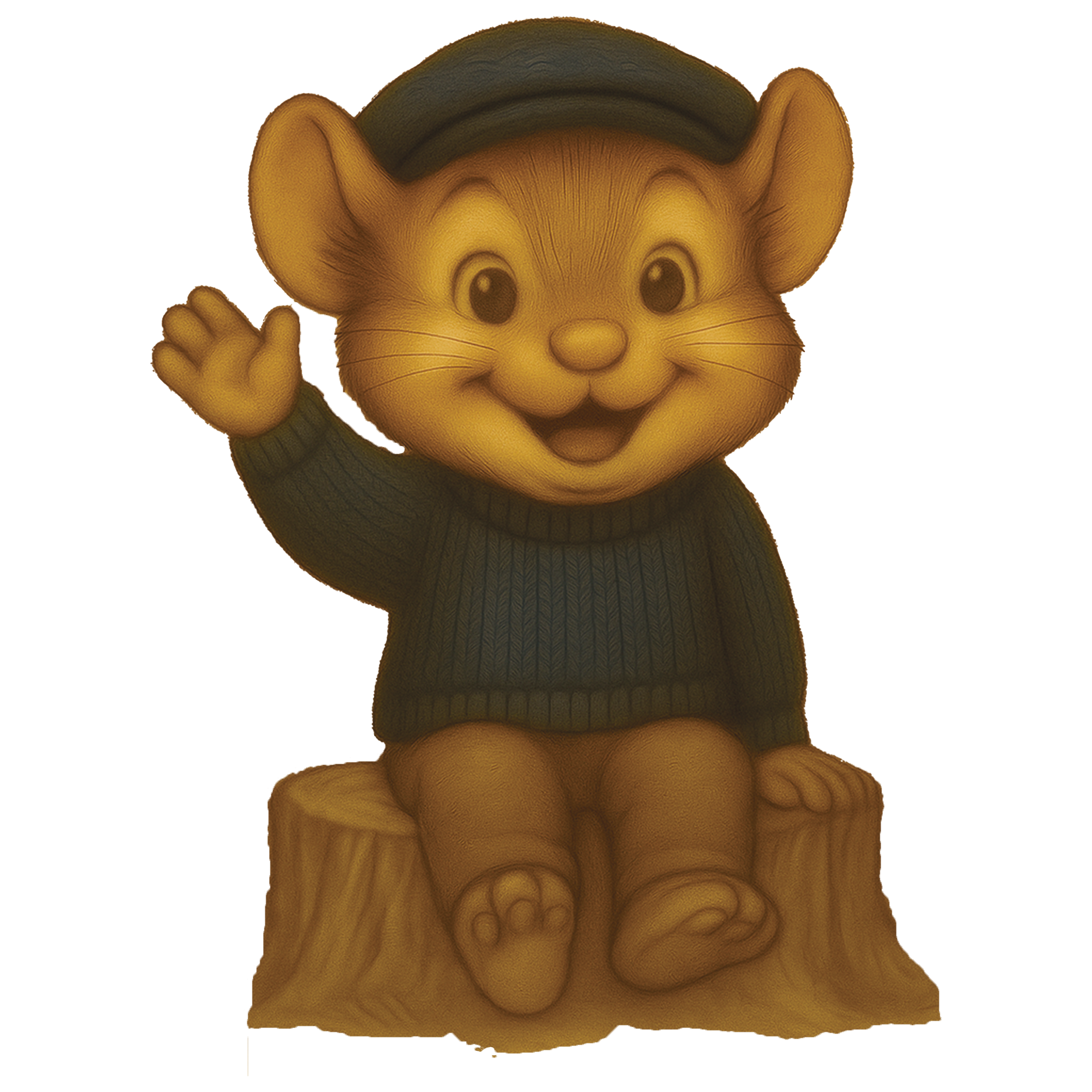 Gabe waving from a stump